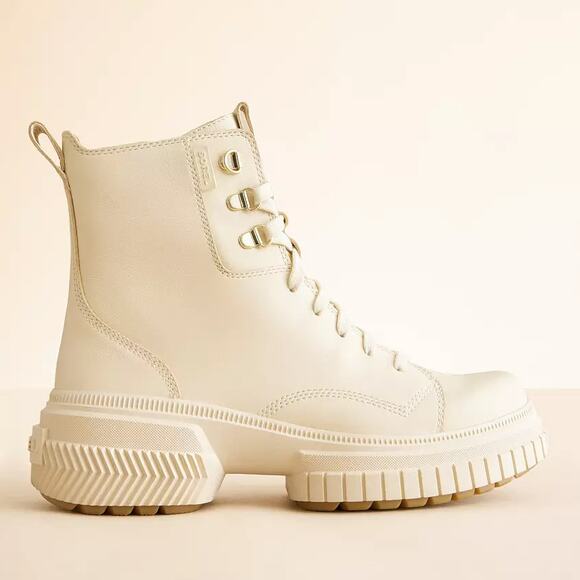 SOREL | Ona Ave Waterproof Lace Up Leather Combat Boots Honey White Sea Salt 8 - Picture 1 of 16